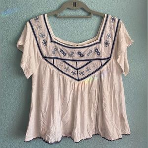 Free People Traditional Mexican-inspired Cross Stitch Flowing Blouse